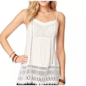 Lorimer NYC Boho Ivory Flowy Crochet Lace Trim Tank sz M